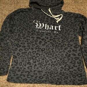Gray & Black Leopard Print Hooded Sweatshirt | NWOT | The Wharf Crosslake, MN